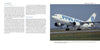An Airbus A300/310 in Pan Am blue and white livery takes off with landing gear down. This image by Schiffer Publishing, Ltd. appears across a magazine or book spread, descriptive text shown on the left page.