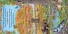 Inspired by "The Tiny Giant" from Schiffer Publishing, Ltd., a vivid autumn forest shows deer, rabbits, squirrels, a bear, ducks, and a wolf by a tree and pond amid falling leaves as a monarch butterfly flutters nearby.