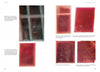 A book spread from Schiffer Publishing's "Breakthrough Ghost Photography of Haunted Historic Colonial Williamsburg, Virginia Part II" shows blurry red-tinted ghostly faces on white pages, minimal text, and evokes an eerie, unsettling atmosphere.