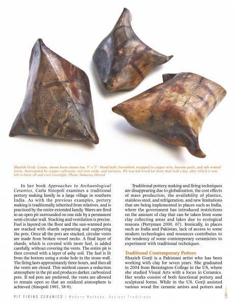 Three small, brown, hand-built ceramic forms from "Pit Firing Ceramics" by Schiffer Publishing, Ltd. rest on a white background—evoking ceramic remnants and illustrating pottery traditions.