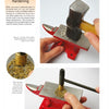 Two photos show hands using a hammer to flatten coiled wire on a small red anvil—a key step in making durable, affordable Costume Jewelry by Schiffer Publishing, Ltd., perfect for creating unique costume jewelry pieces.