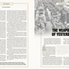 A two-page spread in For Want of a Gun (Schiffer Publishing, Ltd.) shows a foreword on the left and The Weapons of Yesterday introduction on the right, over a black-and-white photo of a WWII tank factory bustling with activity.