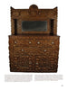 A Legacy in Tramp Art by Schiffer Publishing, Ltd. showcases a wooden sideboard with geometric tramp art carvings, glass knobs, multiple drawers, a mirrored top, and decorative backboard—highlighting folk art patterns and textured woodwork.