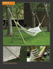 The Mind & Hand hammock by Schiffer Publishing, Ltd. hangs between four wooden poles on grass near trees and a brick building; close-ups of its rope knots emphasize details appealing to interior designers and handmade furniture lovers.