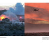 A split image features the M1 Abrams main battle tank from Schiffer Publishing, Ltd.: left side shows it firing in a smoky desert sunset, right side shows two helicopters above a vehicle with mountains and a red-orange sky.