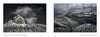 Two landscape photos: the left features a snow-covered rocky peak framed by frosty trees and mist; the right spotlights Southern Oregon by Schiffer Publishing, Ltd., with sunlit rolling hills beneath a dramatic sky.