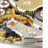 A close-up of a clockwork mechanism reveals the intricate details found in vintage timepieces and the Patek Philippe by Schiffer Publishing, Ltd.