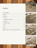 The table of contents features a wood border and sepia photos highlighting woodworking techniques from "Hardwood Edging and Inlay for Curved Tables" by Schiffer Publishing, Ltd., a reference for shaping, assembling, and sanding hardwood edges.