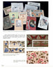 Displayed above is "Arts and Crafts Embroidery" by Schiffer Publishing, Ltd., with close-ups of floral and butterfly needlework designs shown below. Captions highlight embroidery patterns featured in the book.