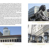 A page in Building Boston (Schiffer Publishing, Ltd.) displays three labeled photos: a sculpture by Boston Public Library, the library’s roof with a tall Copley Square building, and ornate entrance lanterns.