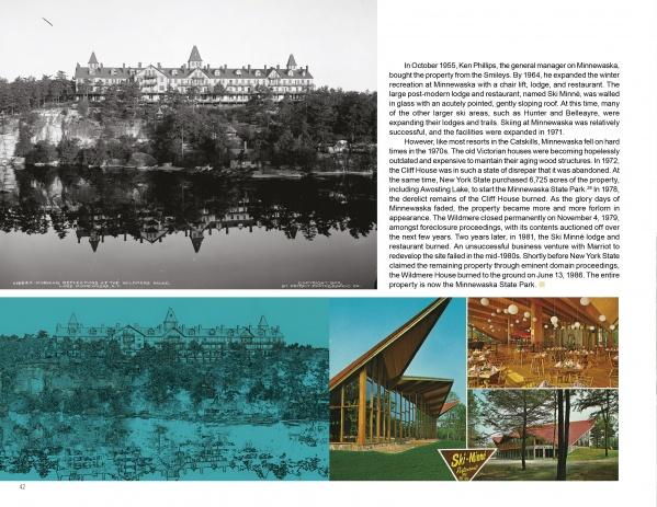 A collage from Schiffer Publishing's "Catskill Resorts: Lost Architecture of Paradise" features vintage and modern photos, including a grand hotel on a cliff, a pavilion, and the Schillin Haus restaurant—celebrating classic Catskill architecture and history.