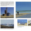 A magazine spread for "Painted Sky" by Schiffer Publishing, Ltd. showcases Aaron Wuerker's paintings of rural and industrial Rocky Mountain West scenes—grain silos, overpass, wind turbines, tankers, truck—with his portrait and text on the left page.