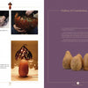 A two-page spread from "Gourd Lights" by Schiffer Publishing, Ltd.: the left page shows step-by-step illustrated instructions and the finished leafy cutout lamp shade; the right page displays lighting projects text and a photo of three dried gourds on purple.