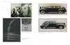 A collage from "Damsels in Design" by Schiffer Publishing, Ltd.: two men and a woman reviewing papers, classic black Hudson cars, a close-up of a car part, a Hudson service sign, and an interior drawing.