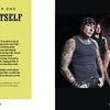 On the left page, "The Meaning of Life According to Bikers" and a quote appear; on the right, five tattooed men in black clothing pose with serious expressions, reflecting a biker vibe in this Schiffer Publishing, Ltd. band portrait.