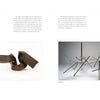 Two pages from *The Experience of Modern Sculpture* by Schiffer Publishing, Ltd. display an abstract curved metal work (left) and a geometric structure of rods and cables (right), each with captions and text above the images.