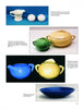 A catalog page showcases Schiffer Publishing, Ltd.'s Solid-Colored Dinnerware, featuring creamers, covered sugar bowls, casserole dishes, and console bowls in various hues—ideal collectibles for vintage dinnerware enthusiasts.