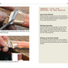 Two photos from Schiffer Publishing, Ltd.’s "Making Full Tang Knives for Beginners" show tape being applied to a knife blade and bevel grinding at the bolster, with a beige box offering handle-making tips for novice knife makers.