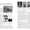 A two-page spread from "Women For Victory Vol 2" by Schiffer Publishing, Ltd. features columns of text and striking black-and-white photos of WWII uniforms, group portraits of American servicewomen, and a close-up of a man.