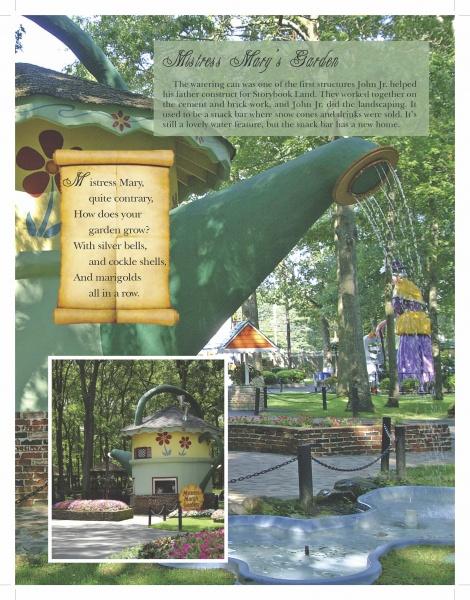Experience the magic of Story Book Land near Atlantic City in "The Story of Story Book Land" by Schiffer Publishing, Ltd., showcasing a giant watering can, nursery rhyme text, and whimsical garden scenes at this family-owned amusement park.