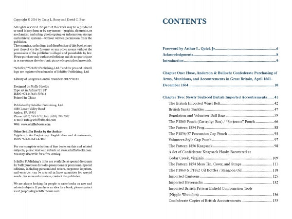 A page from "Suppliers to the Confederacy Volume II" by Schiffer Publishing, Ltd. details British military equipment, including British arms used by the Confederacy and imported Civil War arms.