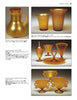 A catalog page showcases Fenton Art Glass by Schiffer Publishing, Ltd., featuring 1920–1929 pitchers, goblets, trays, creamers, and cups in amber and tangerine, with prices and details—ideal for collectors and art glass fans.