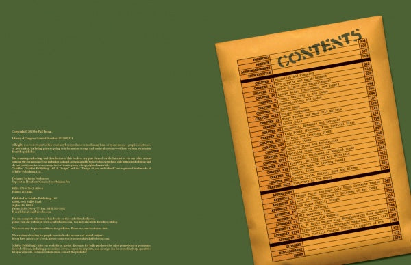 The book "Evasion and Escape Devices Produced by MI9, MIS-X, and SOE in World War II" by Schiffer Publishing, Ltd. features an olive green background with a yellow-tinted, angled Contents page listing chapters in a typewriter font reminiscent of WWII tools.