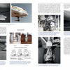 A Schiffer Publishing, Ltd. magazine spread features text, diagrams, and photos of Boeing 737 landing gear and technical parts, capturing aircraft wheels, tires, and underside components from various angles.