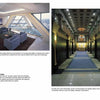 Power Rooms by Schiffer Publishing, Ltd. showcases modern corporate spaces with blue sofas, glass walls, city views, grand hallways with blue carpets, marble columns, and ornate ceilings adorned with chandeliers.