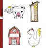 Carving Caricature Nametags by Schiffer Publishing, Ltd. features four fun cartoon designs—cow, outhouse, barn, and chicken—with blank spaces, perfect for wearable nametags or creative woodcarving projects. Add a playful touch to your next carving!.