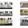 From the Platform 2" by Schiffer Publishing, Ltd. showcases vintage subway train cars adorned with vibrant graffiti, featuring side-by-side and stacked photos that capture Bronx subway art and diverse 1980s graffiti styles on train exteriors.