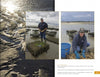 A man stands on wet sand by oyster cages at low tide; inset, a woman in gloves harvests oysters—both in sweatshirts and hats on a Cape Cod farm. Featured in "Farms of Cape Cod" from Schiffer Publishing, Ltd.