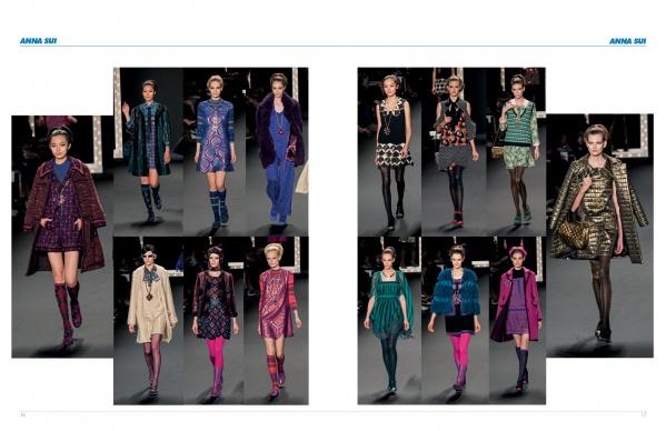 A collage of vibrant runway looks from The SFP LookBook: Mercedes-Benz Fashion Week Fall 2013 Collections by Schiffer Publishing, Ltd. features models in colorful outfits and accessories against a dark, designer lookbook-style background.