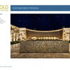 A modern pool by Stonecrest Pools in Dallas, TX, featured in "International Award Winning Pools, Spas, and Water Environments IV" by Schiffer Publishing, Ltd., showcases mosaic tile fire features before a curved stone wall under a starry night.