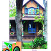 A two-story house with brown siding and colorful trim features intricate Victorian details, as seen in "Painted Ladies: Corbels & Gingerbread" by Schiffer Publishing, Ltd. An inset highlights a window's green trim.