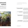 A magazine spread for Disrupted Realism by Schiffer Publishing, Ltd. shows an abstract painting with blurred shapes at the bottom left, the artist’s bio, an interview on the right, and a light purple quote at the top right.