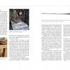The Book of Forging by Schiffer Publishing, Ltd. features spreads on forging techniques with photos of a forge, hot metal on an anvil, a sword, and armor; its layout includes sections, image captions, and informative columns.