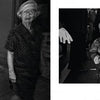 Two black-and-white photos from *Briefly Seen* by Schiffer Publishing, Ltd. feature NYC street scenes: on the left, an elderly couple walks together; on the right, a child holding balloons reaches out, surrounded by smiling adults.