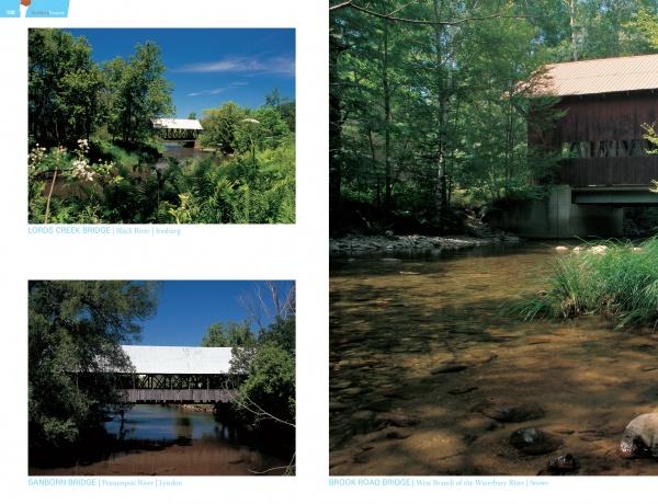 Timeless Crossings" by Schiffer Publishing, Ltd. showcases a collage of three stunning Vermont covered bridges set among lush trees and blue skies—ideal for bridge photography fans and lovers of rural Vermont scenery.