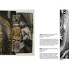 A two-page spread from "Icons & Symbols of the Borderland" by Schiffer Publishing, Ltd. shows a close-up of a back with a Virgin Mary tattoo and a black-and-white photo of someone kneeling before religious imagery.