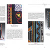 A two-page spread from Schiffer Publishing, Ltd.'s "Andean Sling Braids" showcases close-up photos and descriptions of intricately embroidered shoulder bags with vibrant geometric patterns, detailed stitching, and Andean braiding. Text surrounds the images.