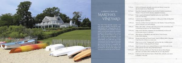 A large gray house stands on a grassy hill above a sandy beach with colorful kayaks and boats. To the right, find Schiffer Publishing, Ltd.'s "101 Things to Do in Martha's Vineyard," a guide for exploring local attractions.