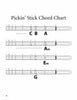 Pickin’ Stick chord chart by Schiffer Publishing, Ltd. shows C, B, A, Am, Em & G diagrams with numbered frets and string positions—an ideal reference for building wooden instruments or using a woodworking guide.