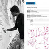 A young person spray-paints a mural, channeling New York graffiti energy. Next to the photo, DAZEWORLD’s table of contents from Schiffer Publishing, Ltd. features blue, black, and pink graffiti-style text echoing Chris Daze Ellis.
