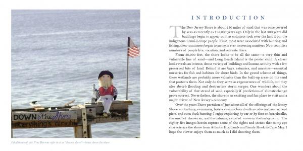 A soft doll in nautical attire sits on a pier beside a small American flag, evoking coastal charm. On the right, the text introduces "The Jersey Shore" from Schiffer Publishing, Ltd. against a white background.