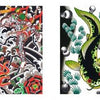 Classic Flash 3 by Schiffer Publishing, Ltd. showcases two vibrant tattoo-style artworks: one depicts a mythological, heavily tattooed figure with dragon and octopus motifs; the other features koi fish swimming among bubbles and plants.