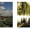 Two side-by-side photos from "Boston" by Schiffer Publishing, Ltd.: a modern cable-stayed bridge, a top city attraction; and tranquil willow branches over a lagoon—ideal for any Boston photo book or as a memorable keepsake.