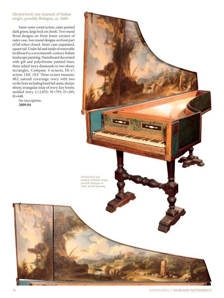 Featured in "Four Centuries of Musical Instruments" by Schiffer Publishing, Ltd., this rare harpsichord boasts a painted wooden case with pastoral scenes, ornate legs, a single manual keyboard, and detailed interior lid artwork.