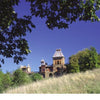 Historic Hudson Valley" by Schiffer Publishing, Ltd. features Victorian-style homes with ornate towers set on grassy hills, surrounded by trees and leafy branches under blue skies, evoking Hudson River School scenes.