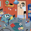 In Shhh by Schiffer Publishing, Ltd., a toddler wakes up in a colorful, toy-filled room with books scattered about. A cat naps on the bed as an adult knocks on the door—making this lively scene perfect for children's picture book fans.
